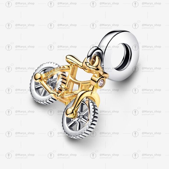 Pandora Two-tone Spinning Wheels Bicycle Dangle Charm - Picture 2 of 6